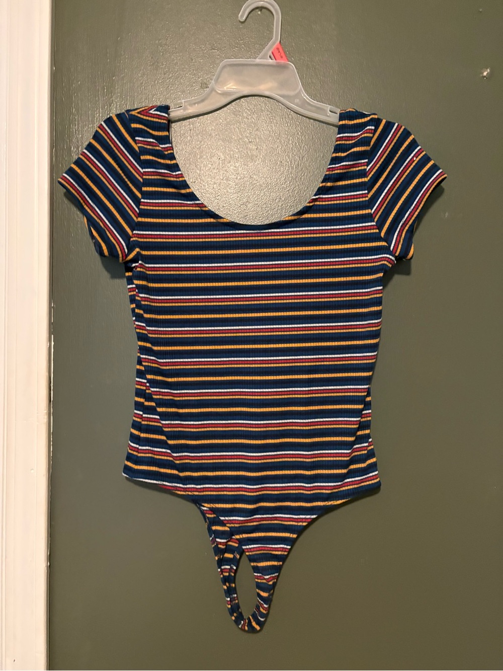 Rue21 Multicolor Ribbed Striped Scoop Neck Bodysuit Size Large